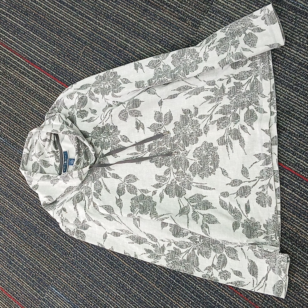 Karen Scott Funnel Neck Pullover ActiveSweatshirt (Gray Floral, Medium)